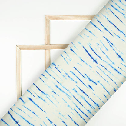 Daisy White And Navy Blue Shiiborii Pattern Digital Print Japan Satin Fabric