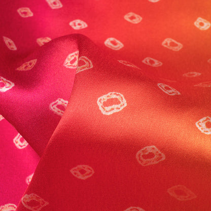 Apricot Orange And Magenta Pink Bandhanii Pattern Digital Print Japan Satin Fabric