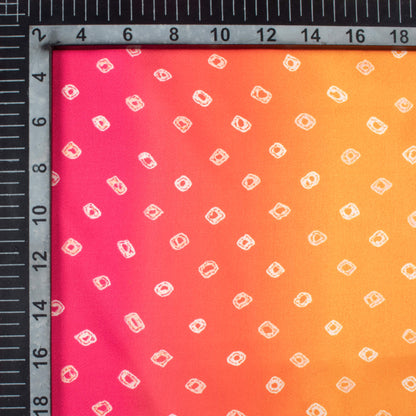 Apricot Orange And Magenta Pink Bandhanii Pattern Digital Print Japan Satin Fabric