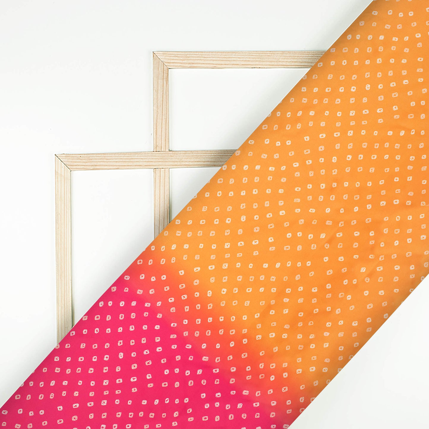 Apricot Orange And Magenta Pink Bandhani Pattern Digital Print Japan Satin Fabric