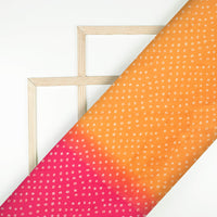 Apricot Orange And Magenta Pink Bandhanii Pattern Digital Print Japan Satin Fabric