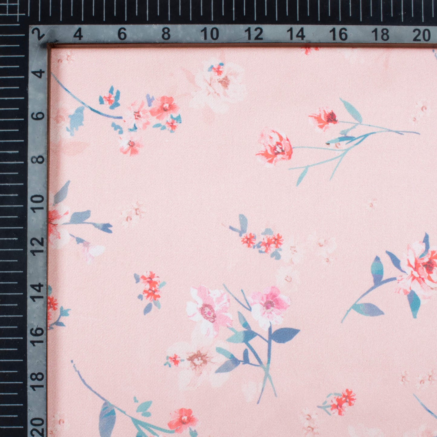 Baby Pink And Red Floral Pattern Digital Print Japan Satin Fabric