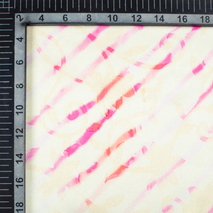 Daisy White And Hot Pink Leheriya Pattern Digital Print Japan Satin Fabric