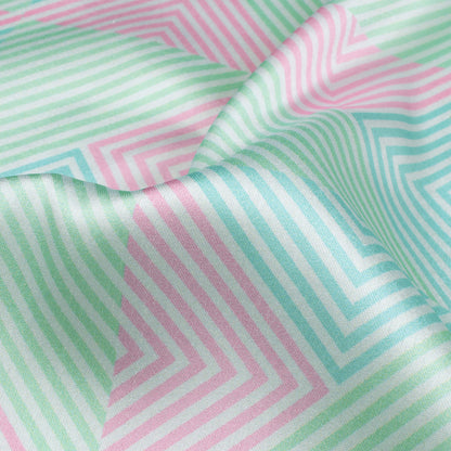 Mint Green And Taffy Pink Geometric Pattern Digital Print Japan Satin Fabric