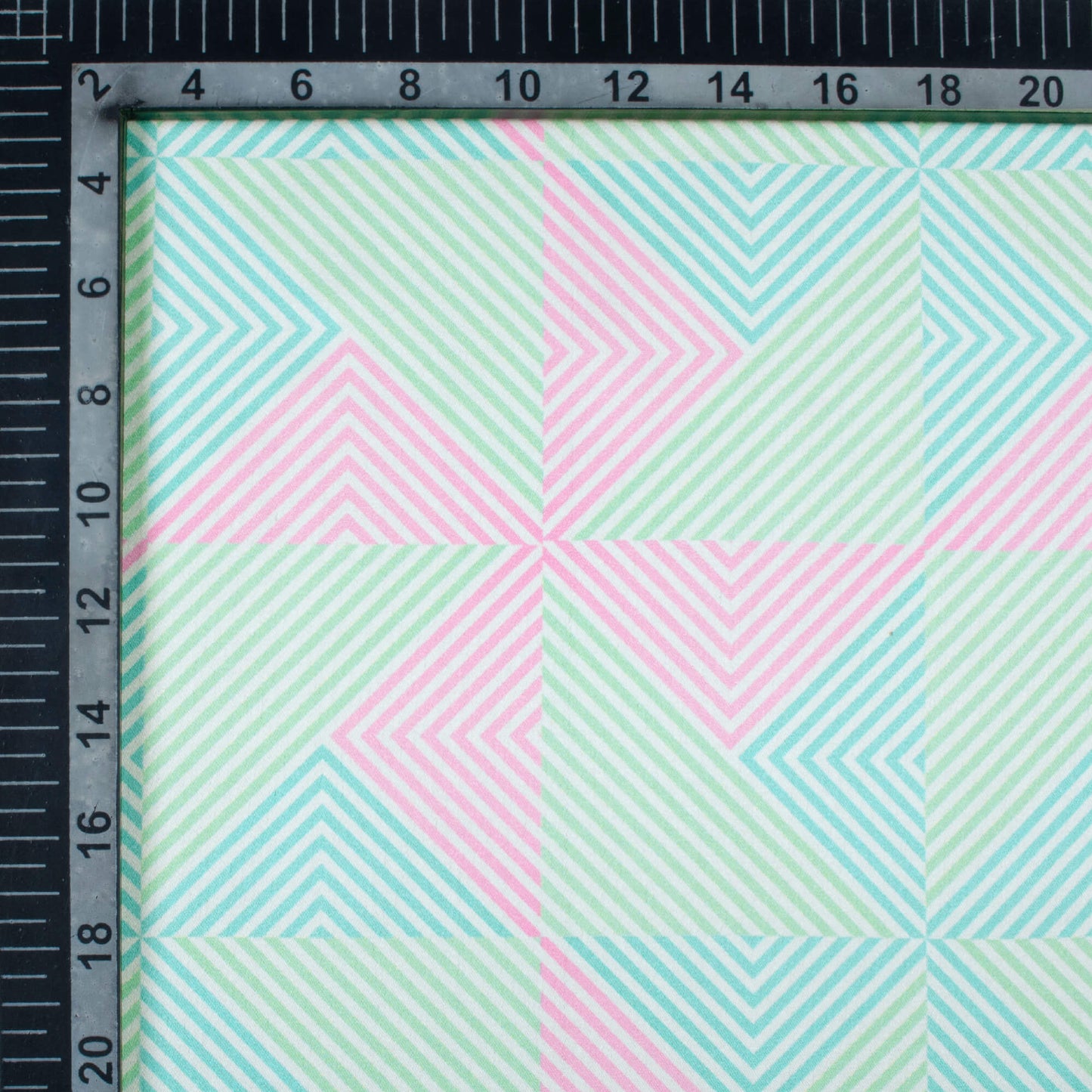 Mint Green And Taffy Pink Geometric Pattern Digital Print Japan Satin Fabric