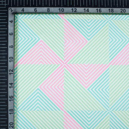 Mint Green And Taffy Pink Geometric Pattern Digital Print Japan Satin Fabric