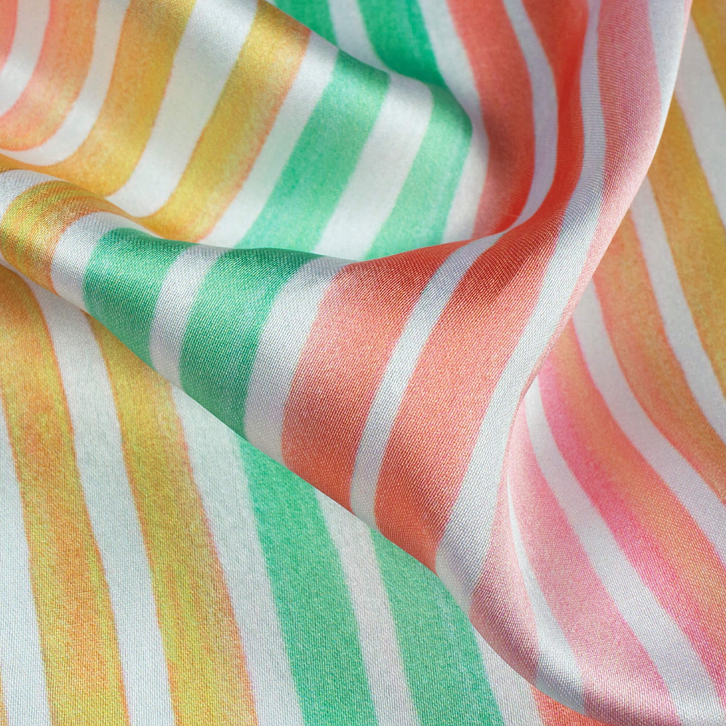Pale Pink And Jade Green Stripes Pattern Digital Print Japan Satin Fabric