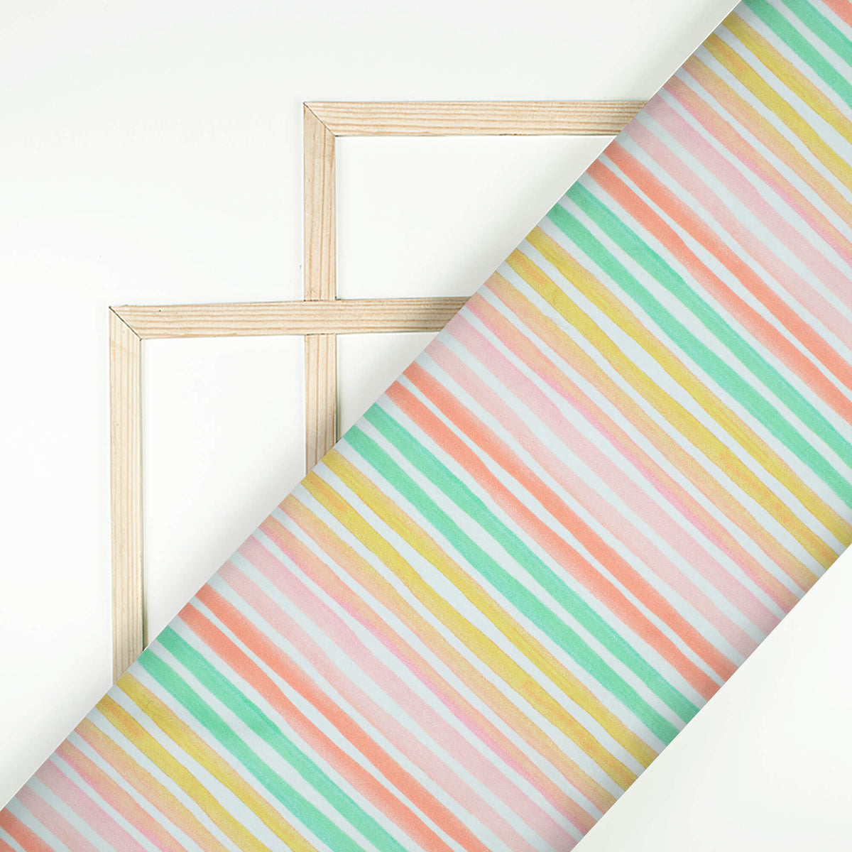 Pale Pink And Jade Green Stripes Pattern Digital Print Japan Satin Fabric