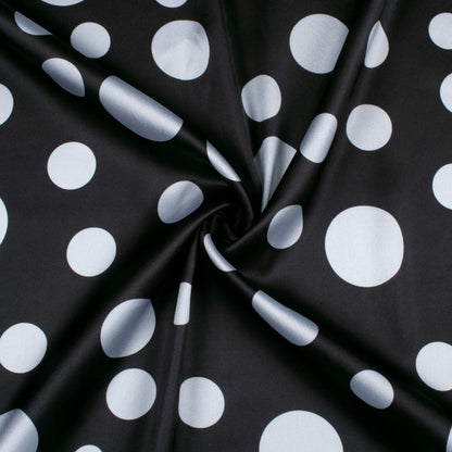 Black And White Polka Dots Pattern Digital Print Japan Satin Fabric