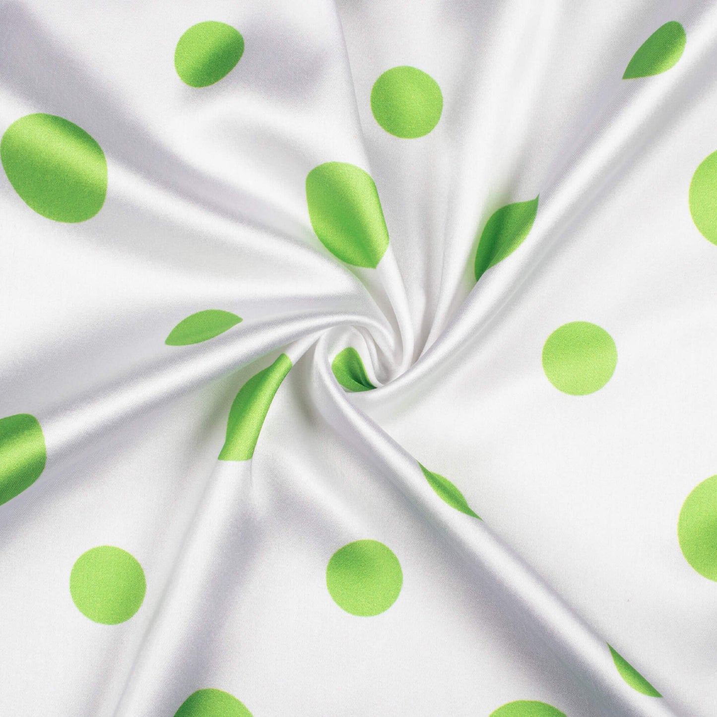 White And Green  Polka Dots Pattern Digital Print Japan Satin Fabric