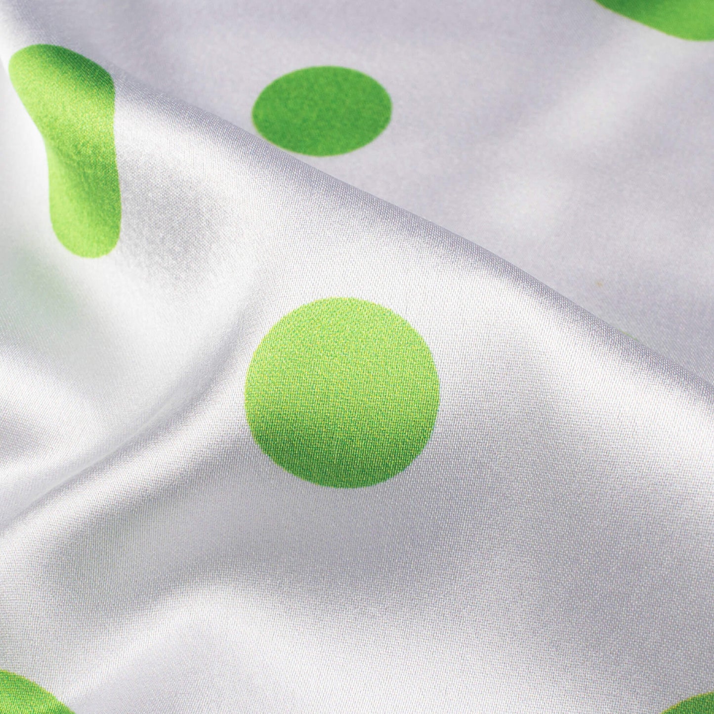 White And Green  Polka Dots Pattern Digital Print Japan Satin Fabric