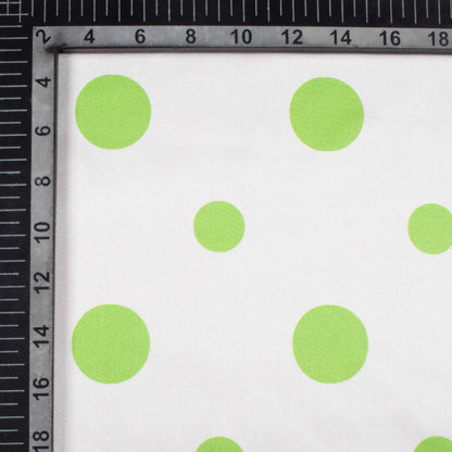 White And Green  Polka Dots Pattern Digital Print Japan Satin Fabric