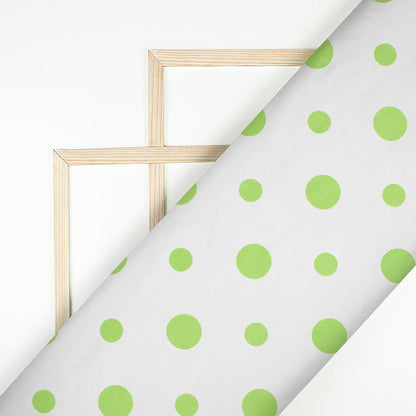 White And Green  Polka Dots Pattern Digital Print Japan Satin Fabric