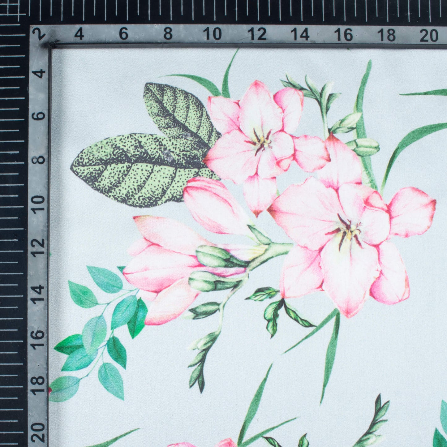 Pewter Grey And Blush Pink Floral Pattern Digital Print Japan Satin Fabric