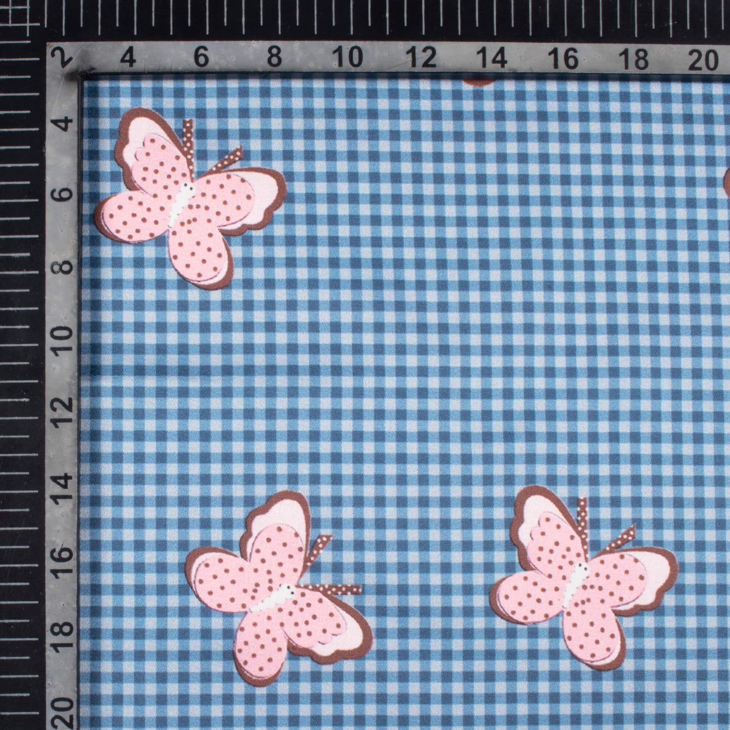 Aegean Blue And Baby Pink Butterfly Pattern Digital Print Japan Satin Fabric