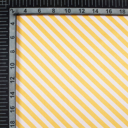 Dijon Yellow And White Stripes Pattern Digital Print Japan Satin Fabric