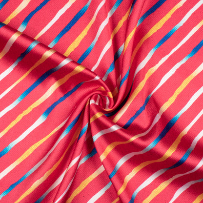 Vermilion Red And Dark Blue Leheriya Pattern Digital Print Japan Satin Fabric