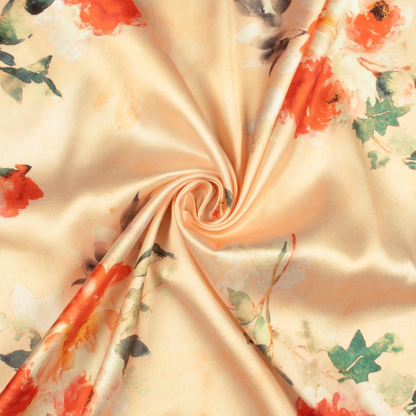 Light Orange And Red Floral Pattern Digital Print Japan Satin Fabric