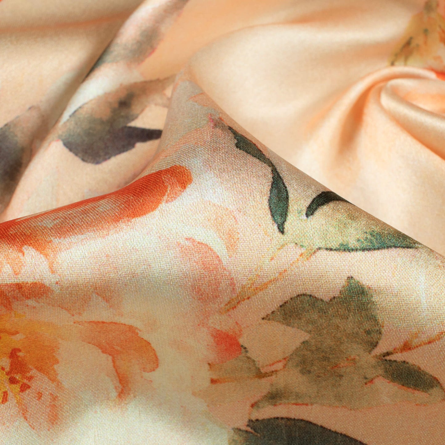 Light Orange And Red Floral Pattern Digital Print Japan Satin Fabric