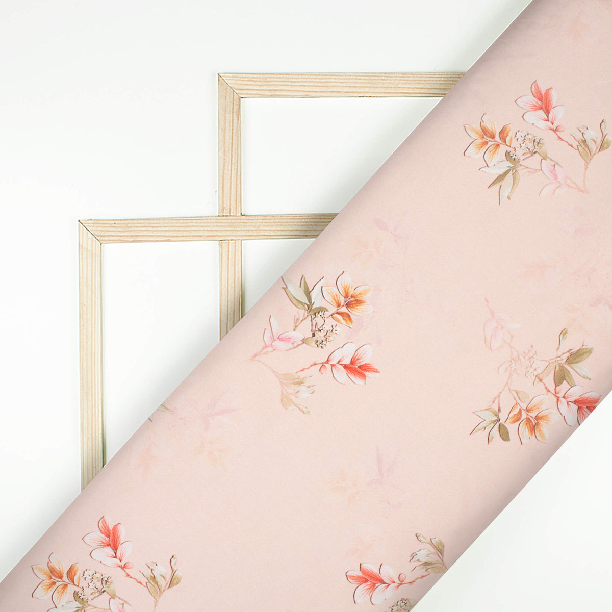 Baby Pink And Brown Floral Pattern Digital Print Japan Satin Fabric
