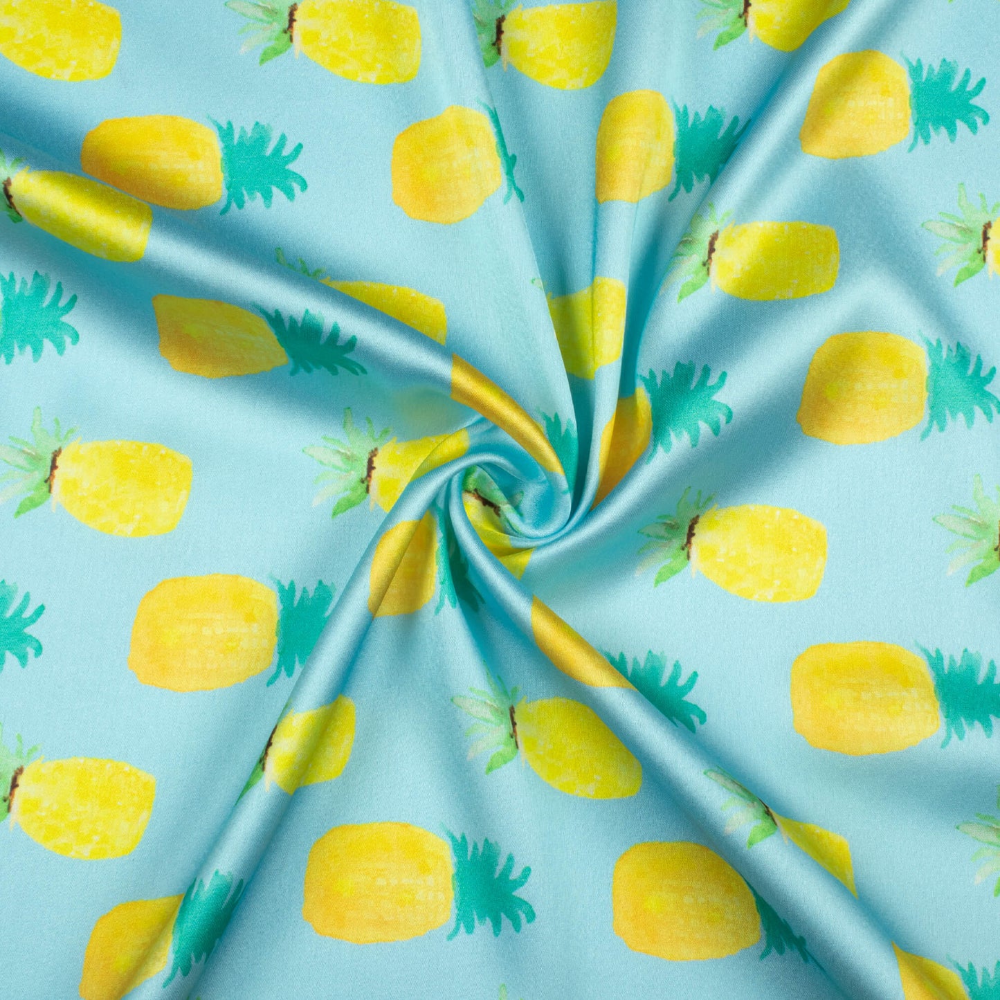 Sky Blue And Bumblebee Yellow Quirky Pattern Digital Print Japan Satin Fabric