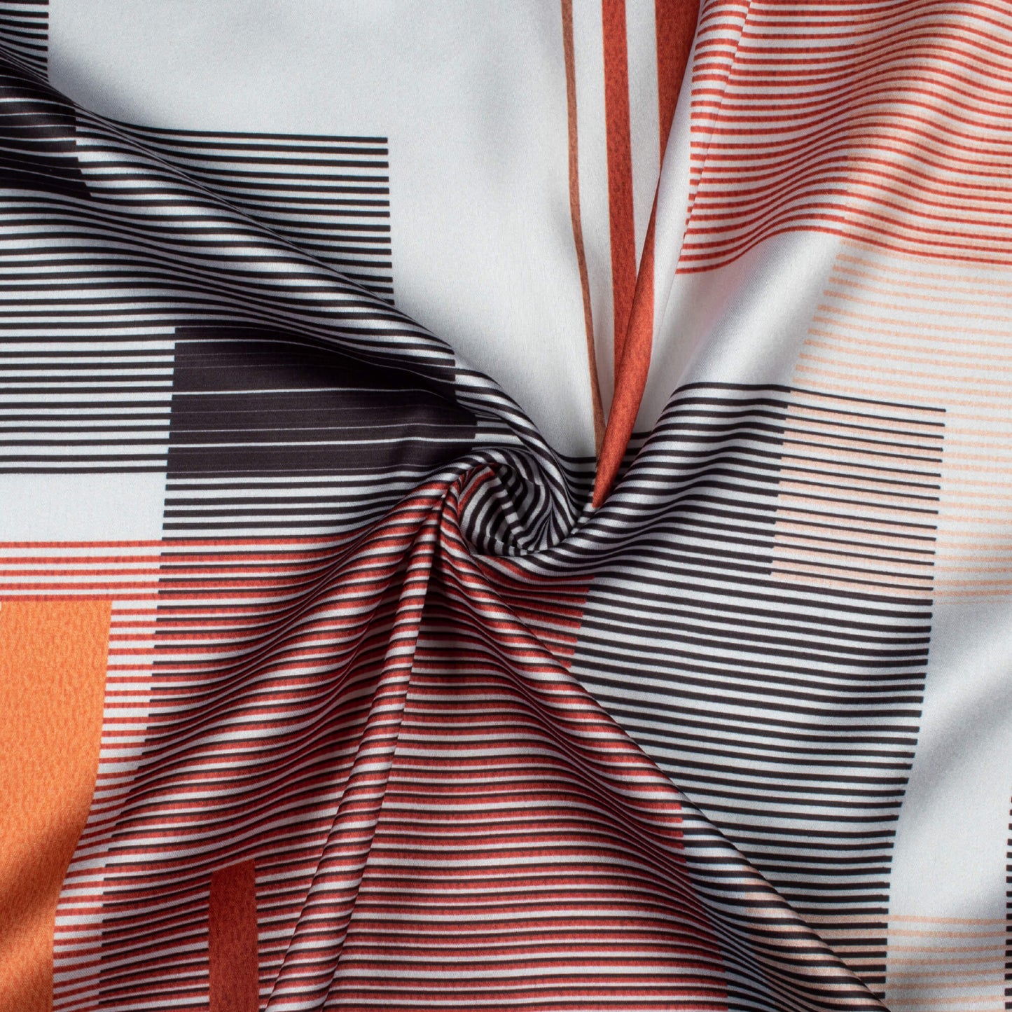 Black And Burnt Orange Stripes Pattern Digital Print Japan Satin Fabric
