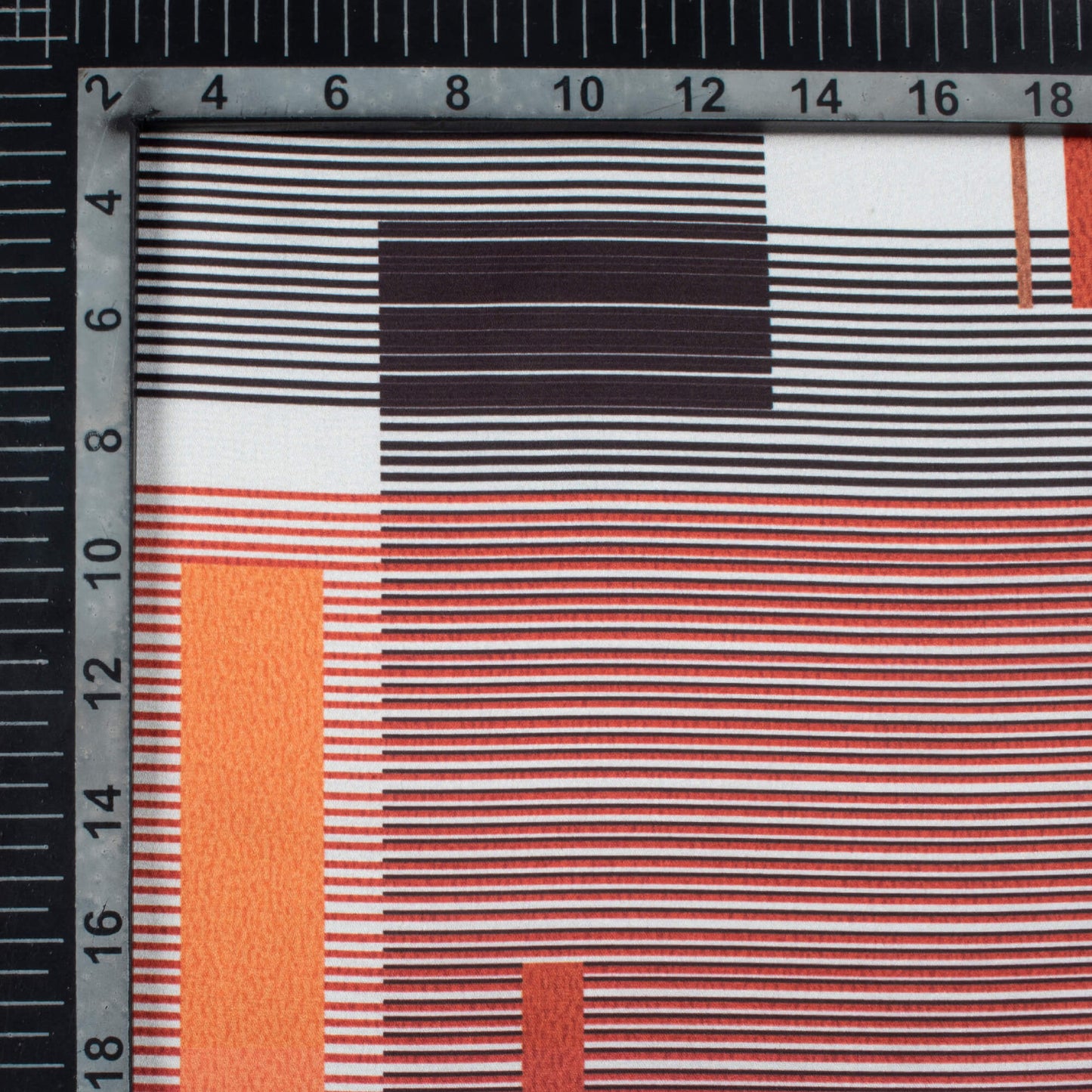 Black And Burnt Orange Stripes Pattern Digital Print Japan Satin Fabric