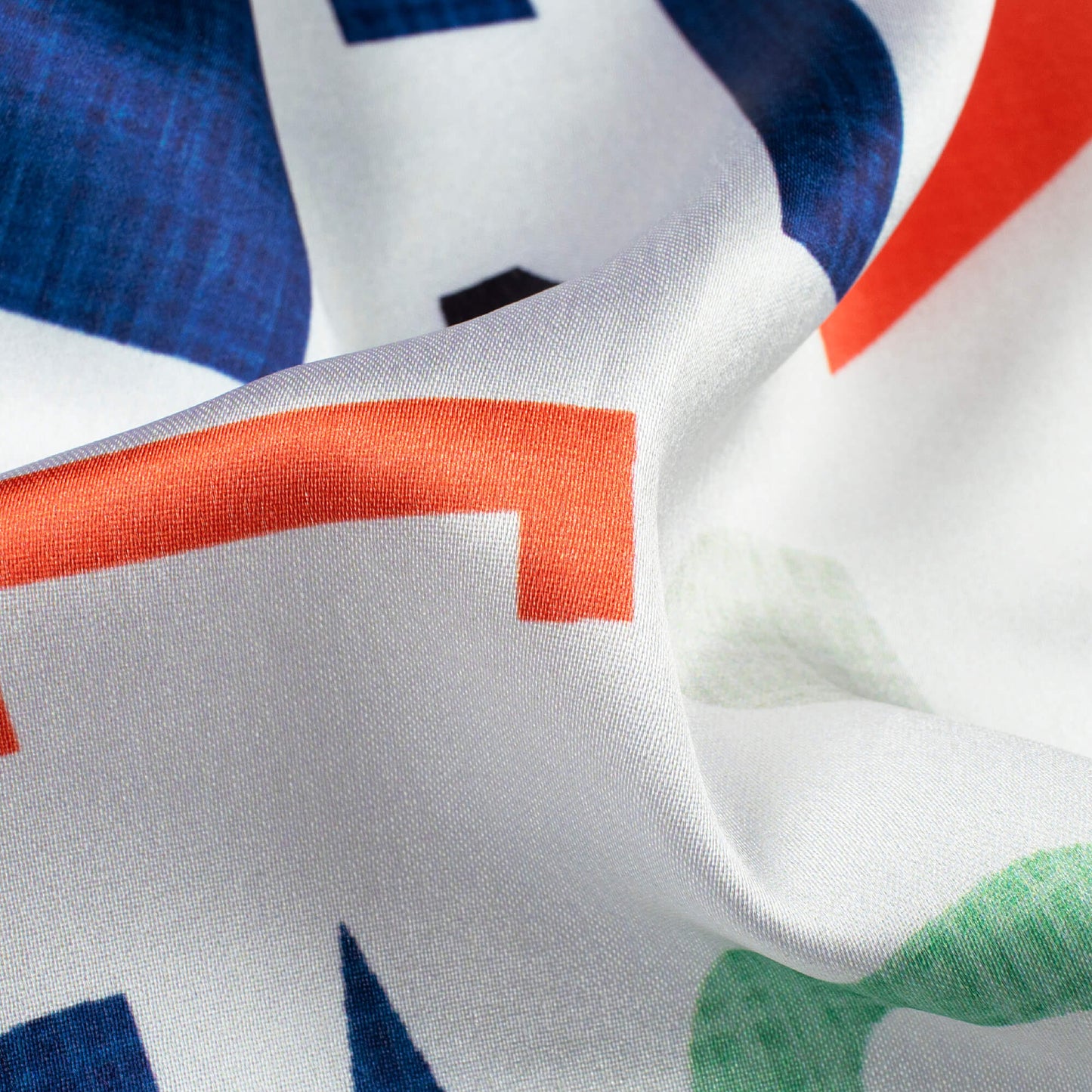 Snow White And Pistachio Green Geometric Pattern Digital Print Japan Satin Fabric