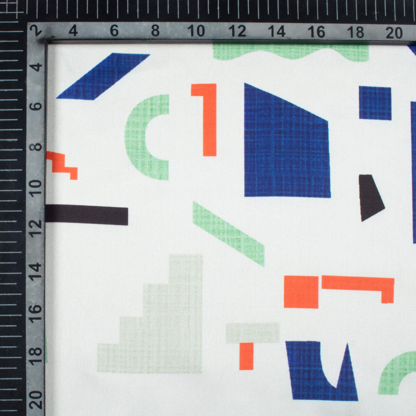 Snow White And Pistachio Green Geometric Pattern Digital Print Japan Satin Fabric