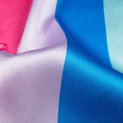 Royal Blue And Pink  Stripes Pattern Digital Print Japan Satin Fabric