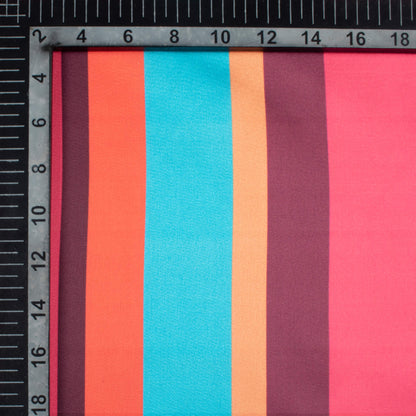 Multi-Color Stripes Pattern Digital Print Japan Satin Fabric