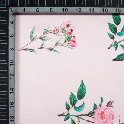 Baby Pink And Green Floral Pattern Digital Print Japan Satin Fabric