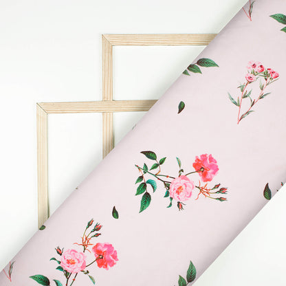 Baby Pink And Green Floral Pattern Digital Print Japan Satin Fabric