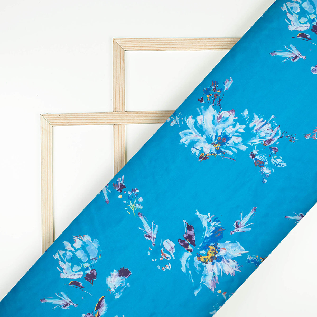 Azure Blue And Wine Purple Abstract Pattern Digital Print Japan Satin Fabric