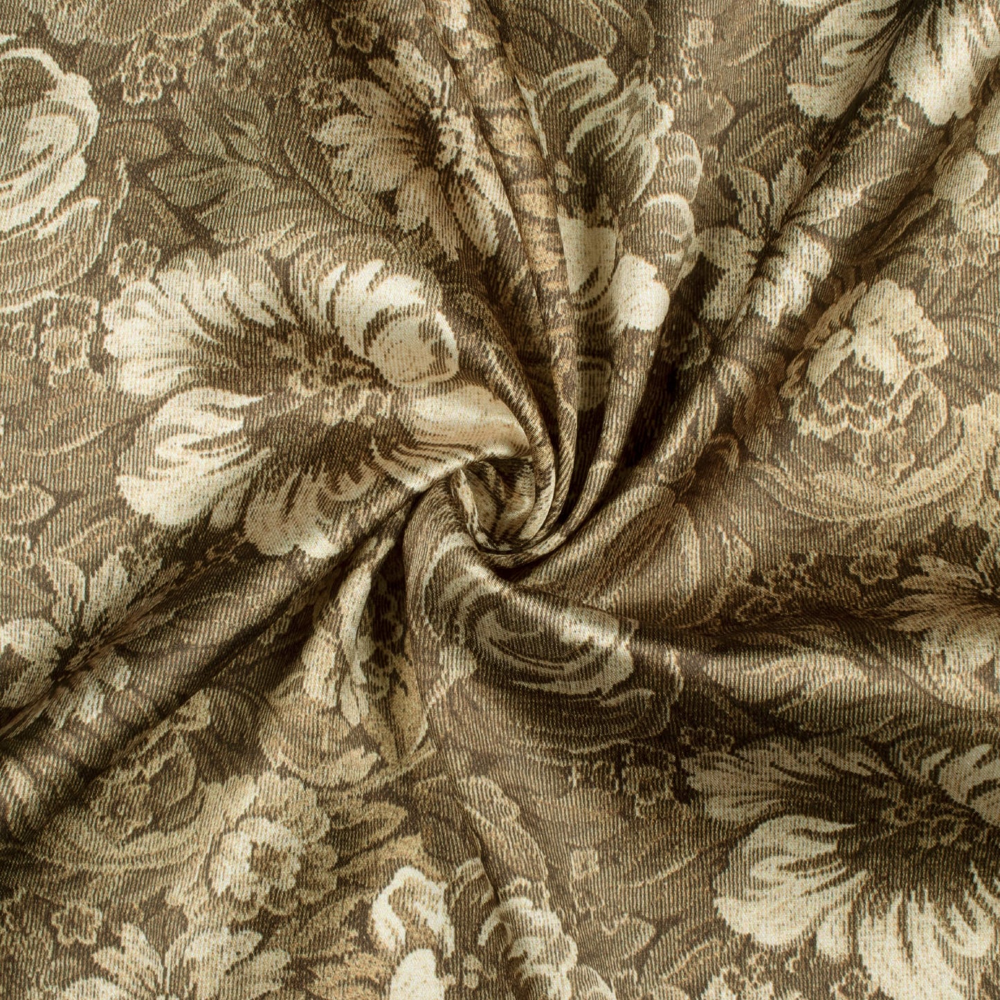 Army Green And Beige Floral Pattern Digital Print Japan Satin Fabric