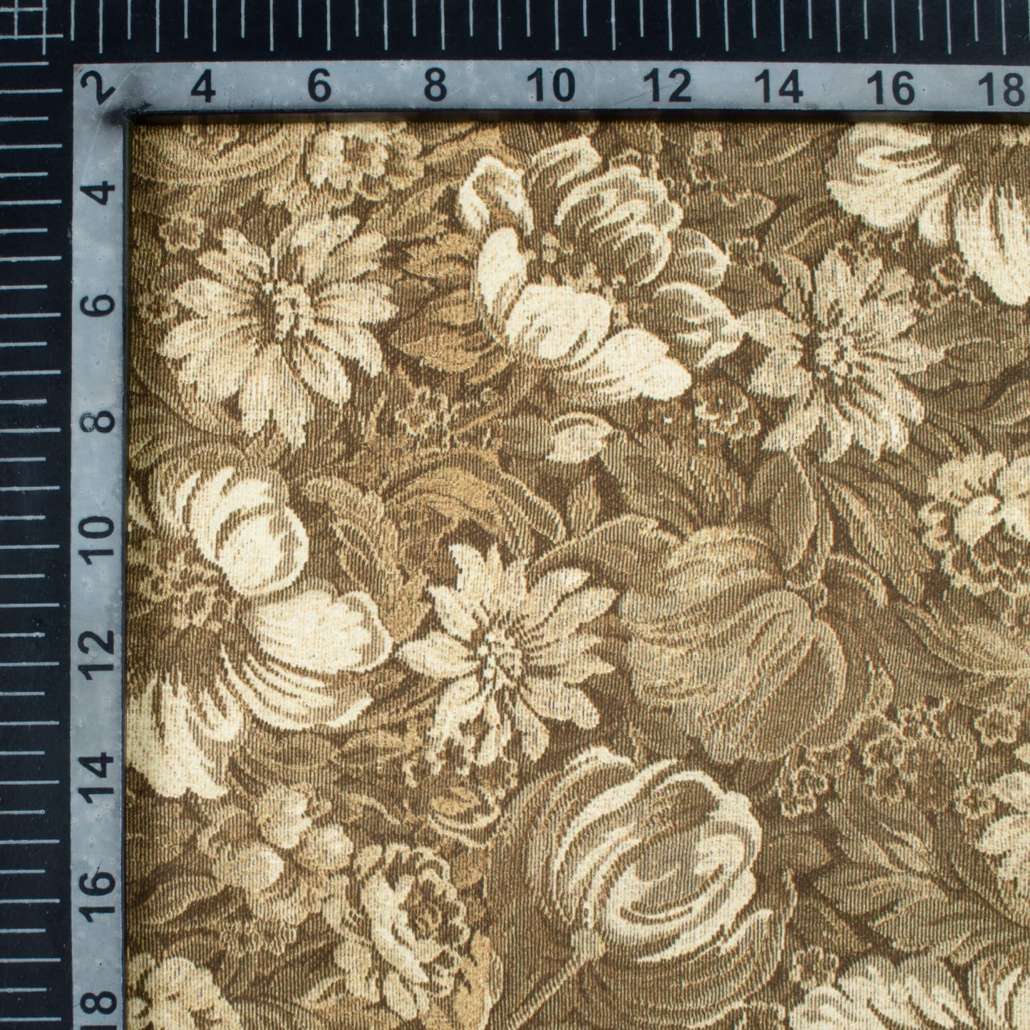 Army Green And Beige Floral Pattern Digital Print Japan Satin Fabric