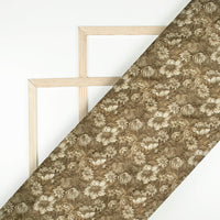 Army Green And Beige Floral Pattern Digital Print Japan Satin Fabric