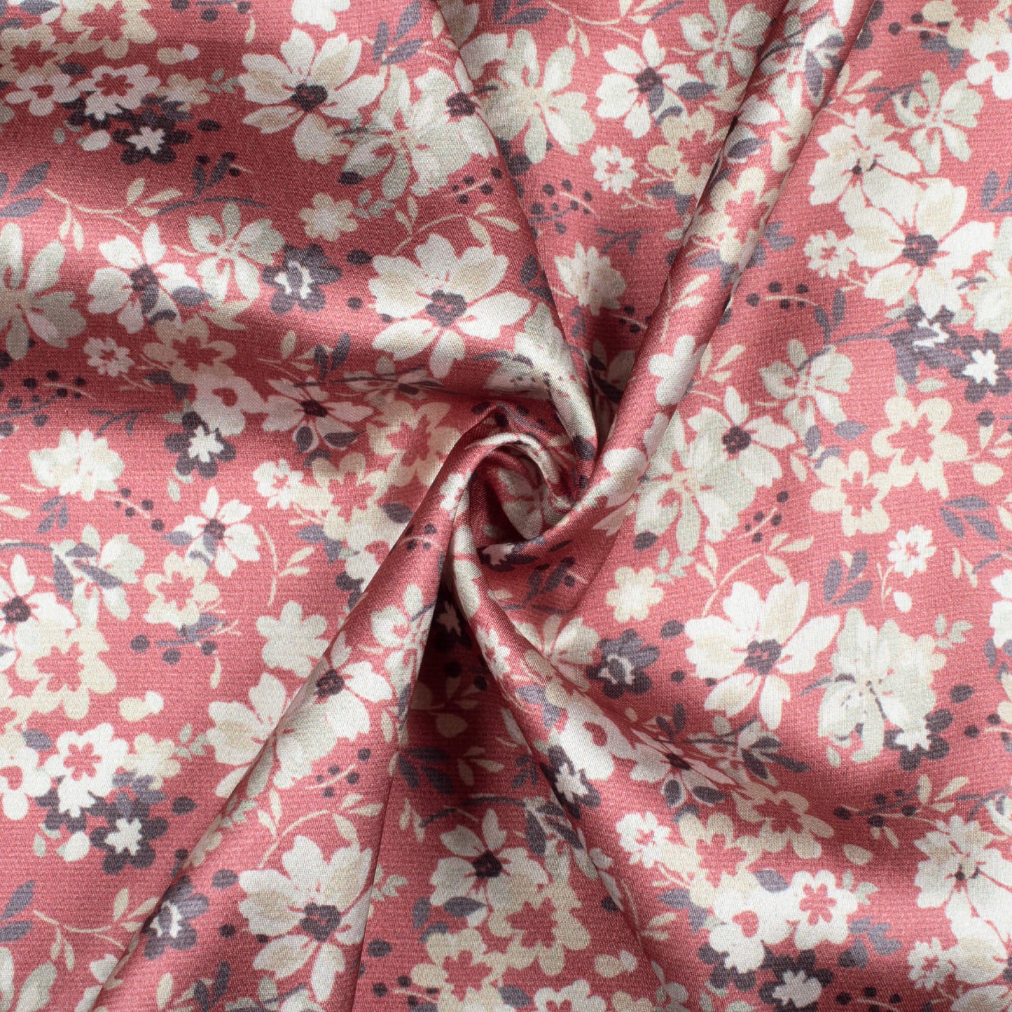 Mauve Pink And Cream Floral Pattern Digital Print Japan Satin Fabric