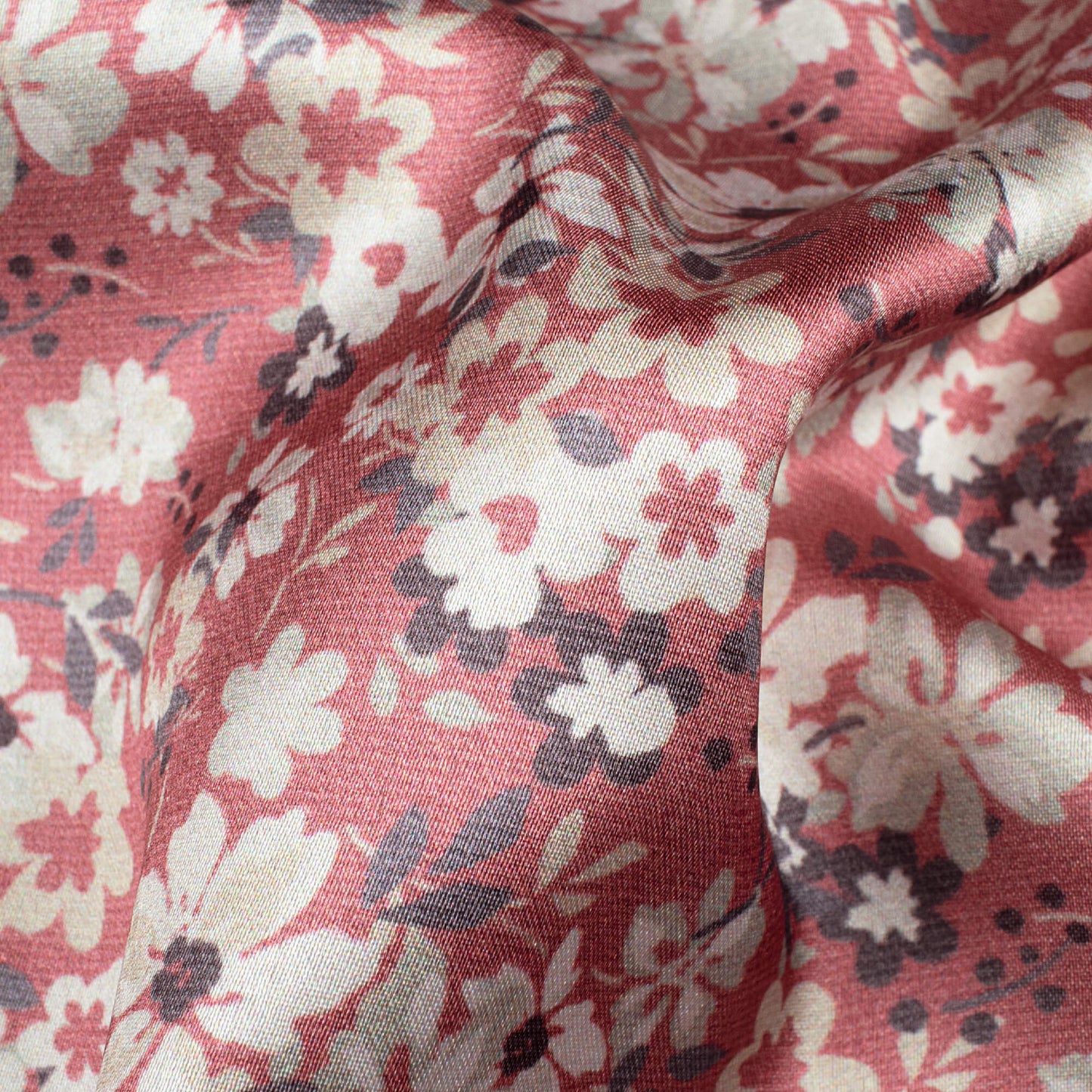 Mauve Pink And Cream Floral Pattern Digital Print Japan Satin Fabric