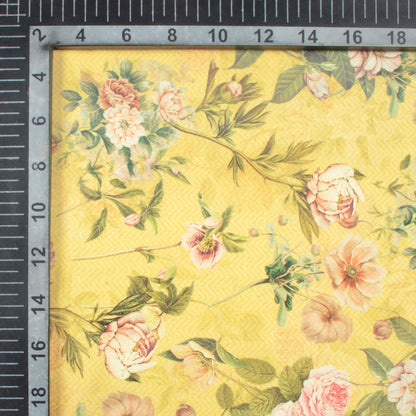 Dijon Yellow And Pink Floral Pattern Digital Print Japan Satin Fabric