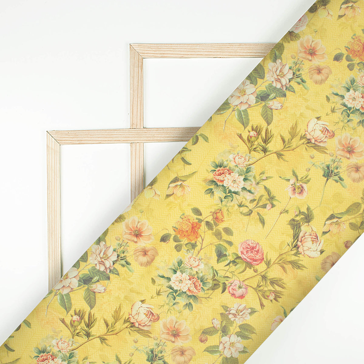Dijon Yellow And Pink Floral Pattern Digital Print Japan Satin Fabric