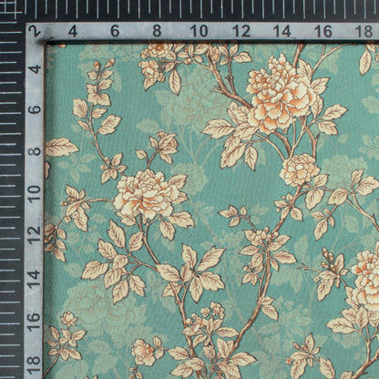Tiffany Blue And Beige Floral Pattern Digital Print Japan Satin Fabric