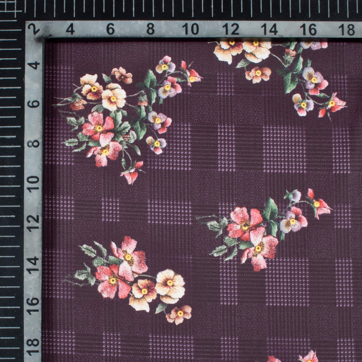 Dark Purple And Baby Pink Floral Pattern Digital Print Japan Satin Fabric