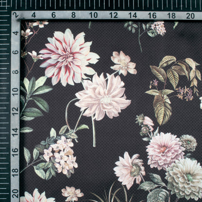 Black And Beige Floral Pattern Digital Print Japan Satin Fabric