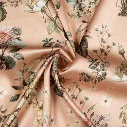 Peach And Peanut Brown Floral Pattern Digital Print Japan Satin Fabric