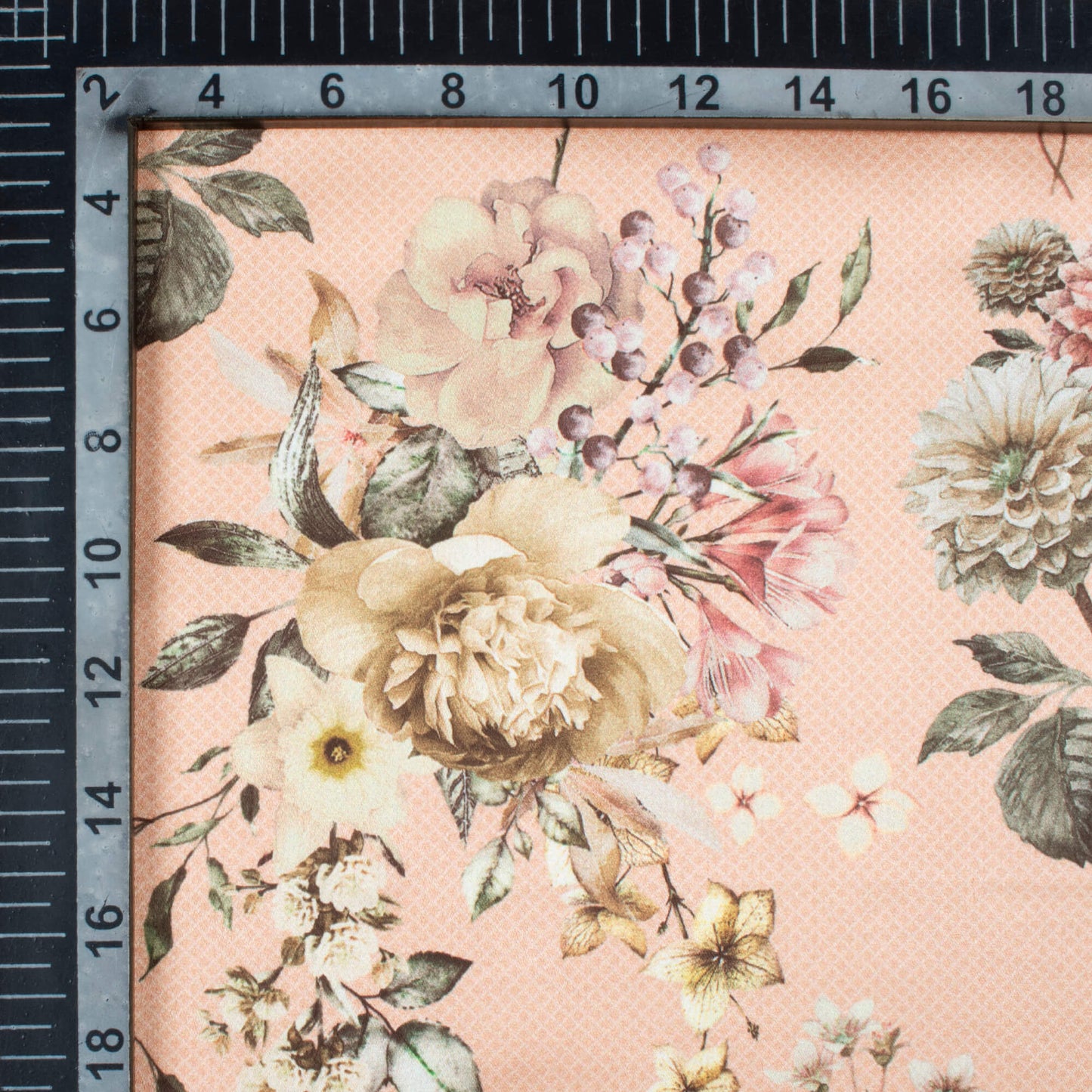 Peach And Peanut Brown Floral Pattern Digital Print Japan Satin Fabric