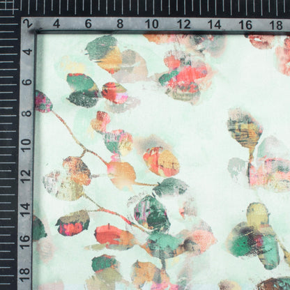 Mint Green And Brick Red Leaf Pattern Digital Print Japan Satin Fabric