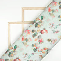 Mint Green And Brick Red Leaf Pattern Digital Print Japan Satin Fabric