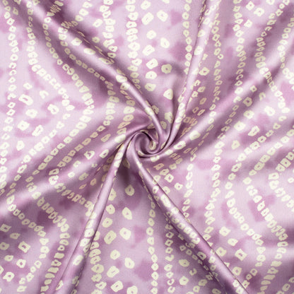 Heather Purple And Cream Bandhanii Pattern Digital Print Japan Satin Fabric