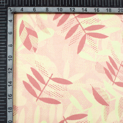 Dusty Coral Pink And Lemon Yellow Leaf Pattern Digital Print Japan Satin Fabric